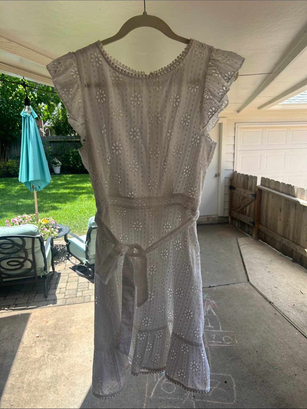 LOFT White Eyelet Dress with Belt Size 2